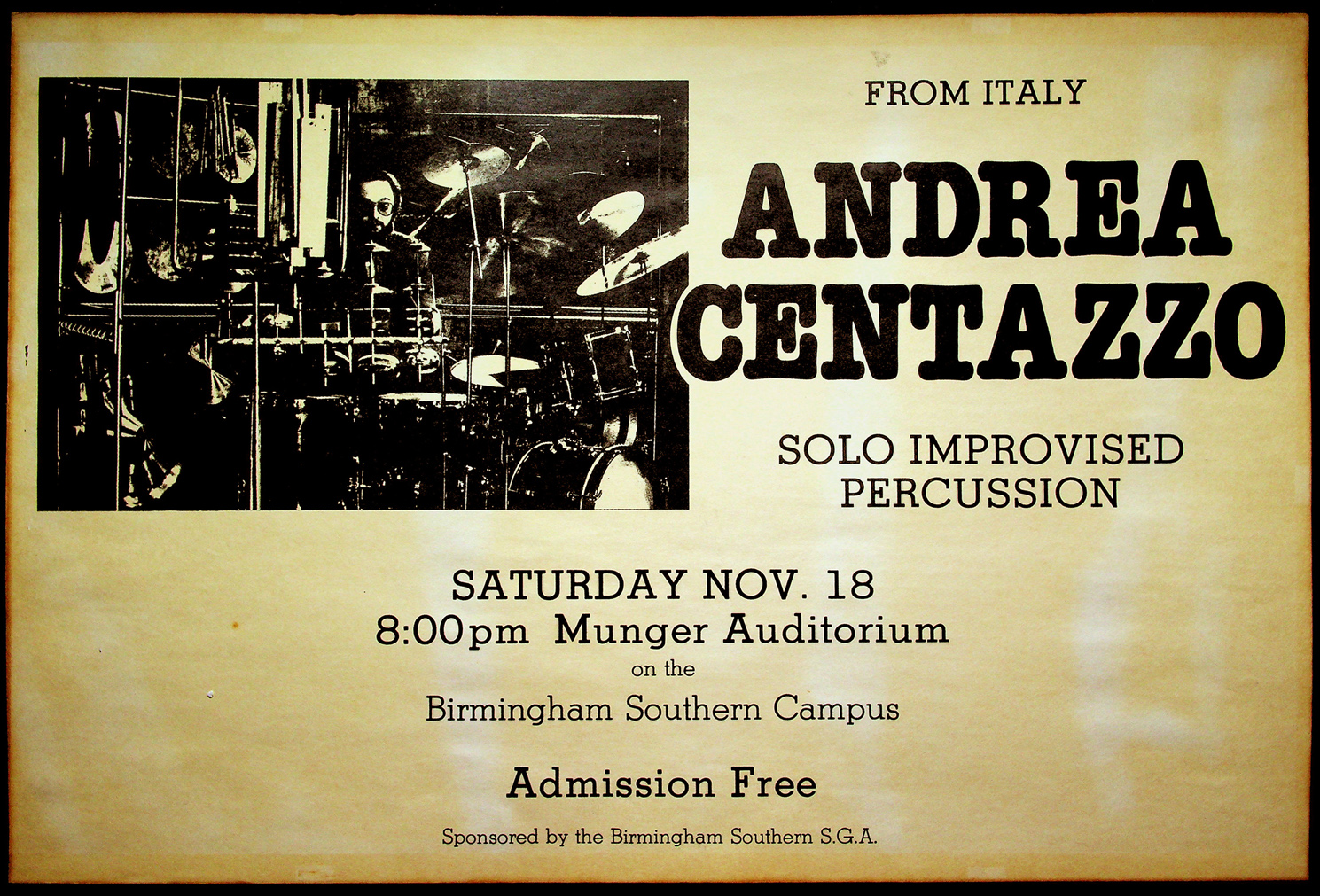 Andrea Centazzo, Solo improvised percussion, Birmingham, 1978, locandina