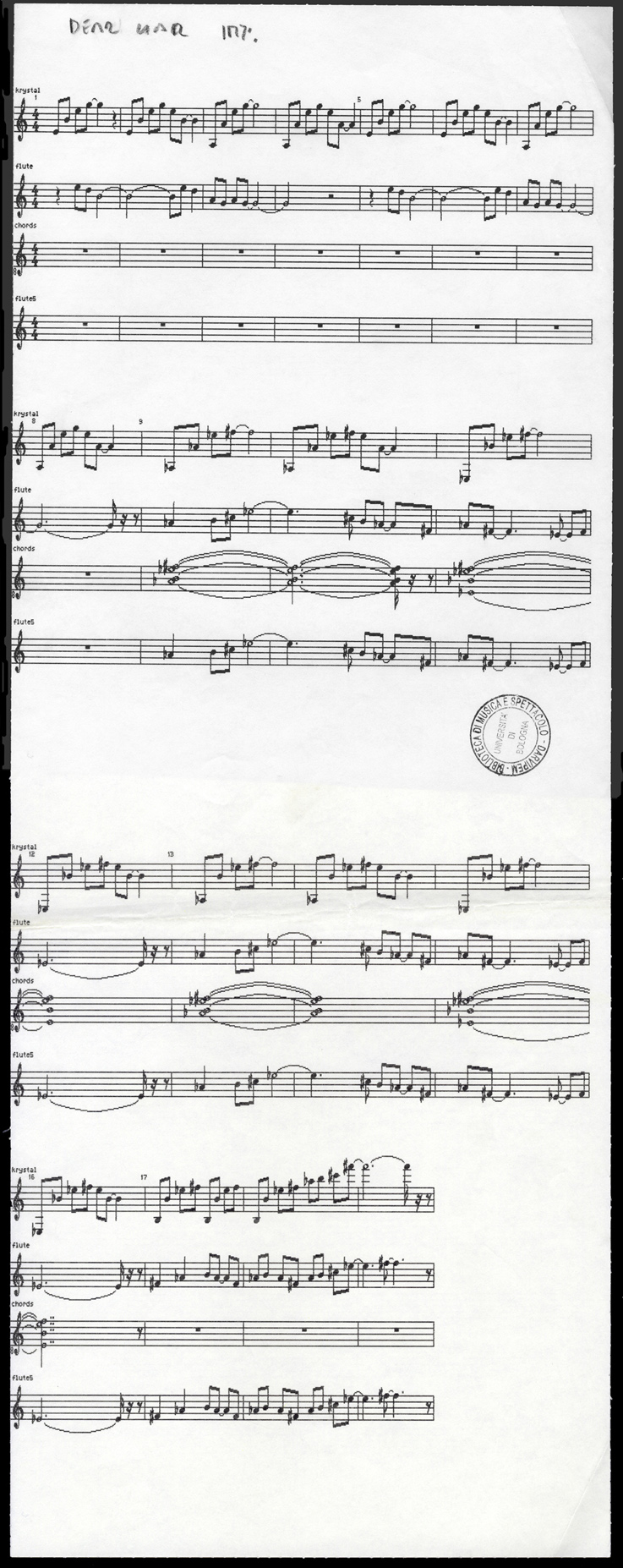 Andrea Centazzo, Caro bugiardo, 1990, partitura