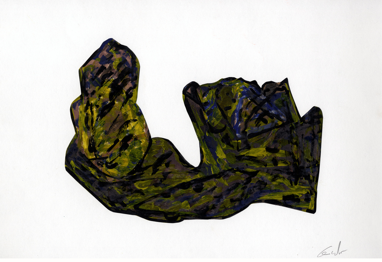 Collage su cartoncino, giallo, blu e verde, 1983