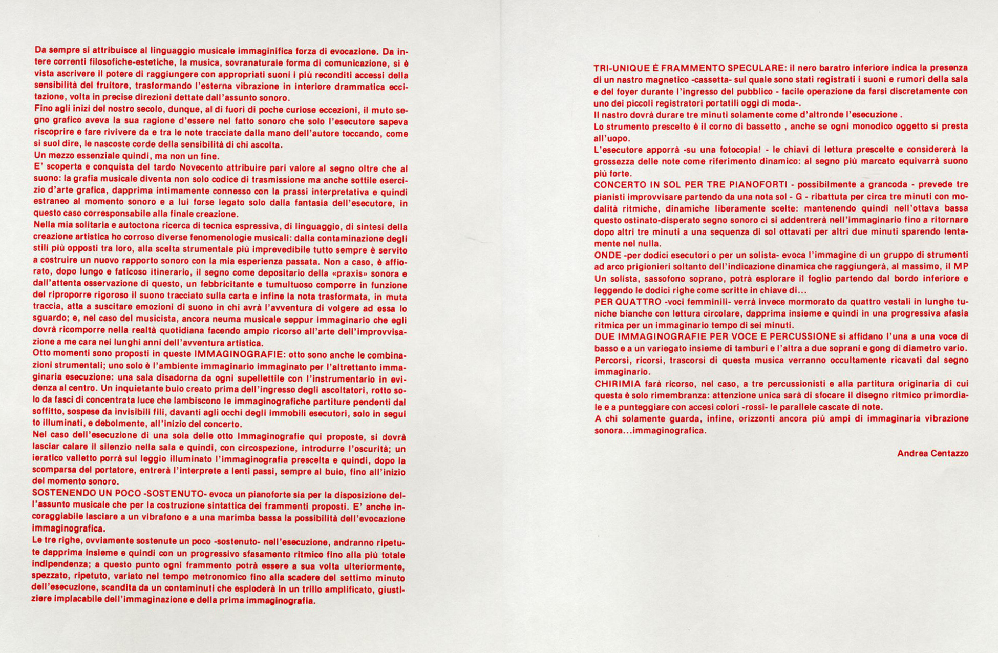 Immaginografie, testo di presentazione, 1984