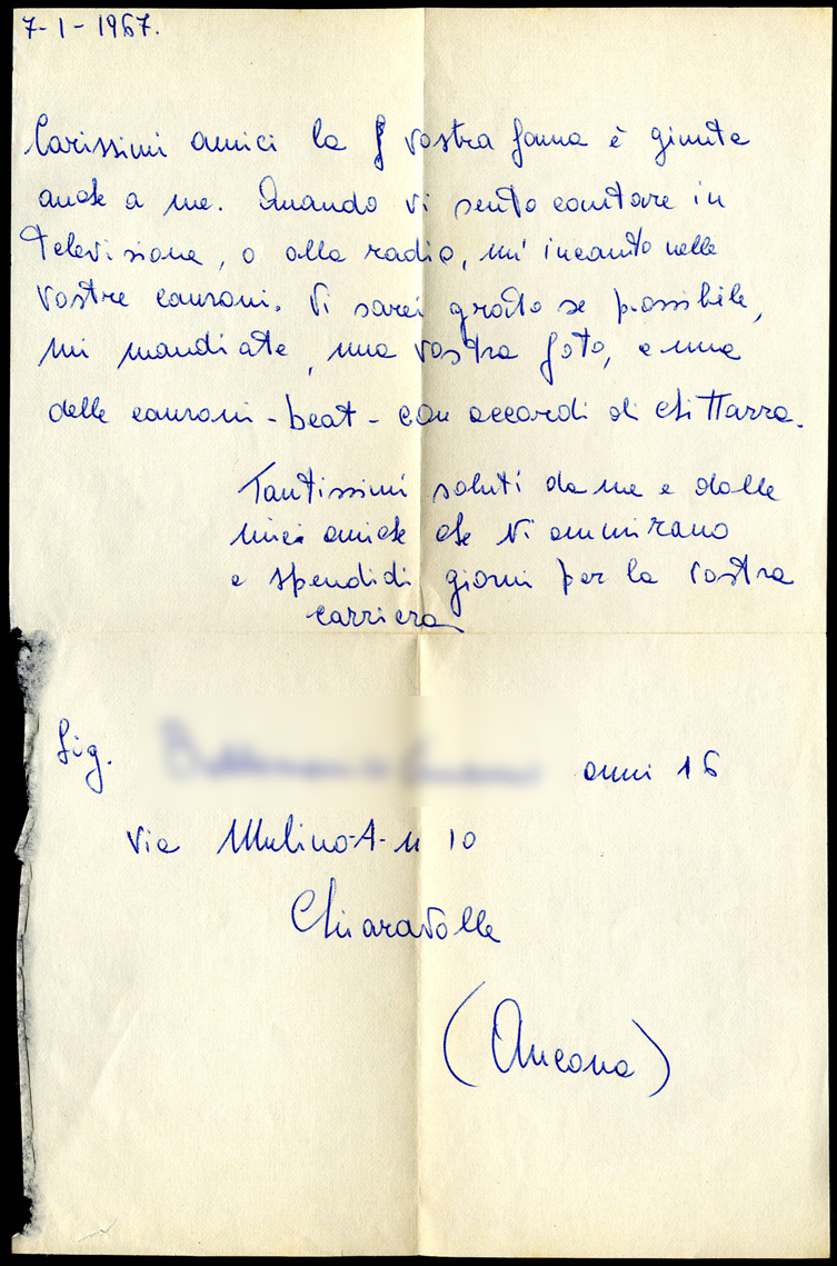 Lettera di un fan, 1967