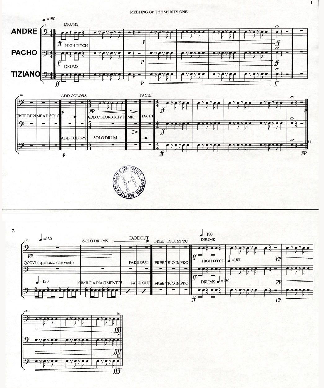 Andrea Centazzo, Meeting of the spirits, 2010, partitura