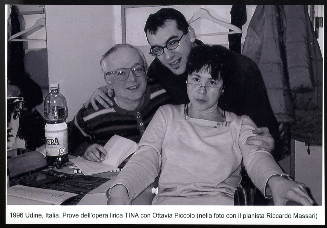 Ottavia Piccolo, Andrea Centazzo, Riccardo Massari, prova per l'allestimento di "Tina"Udine, 1996