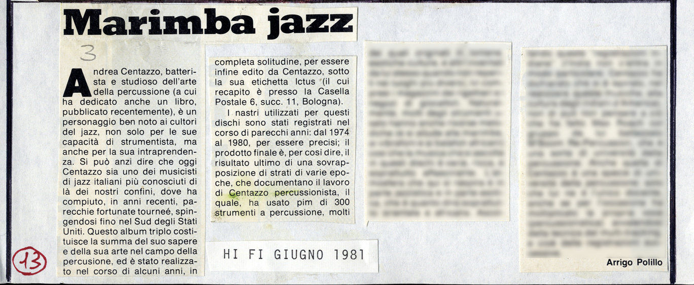 Andrea Centazzo, Indian Tapes, 1981, recensione di Arrigo Polillo