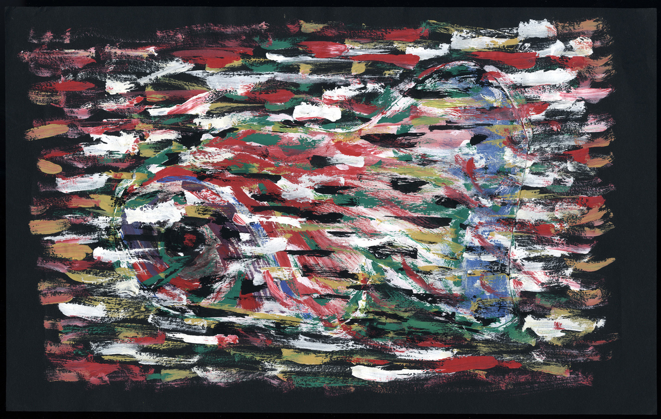 Tempera su nero, astratto, 1985 circa