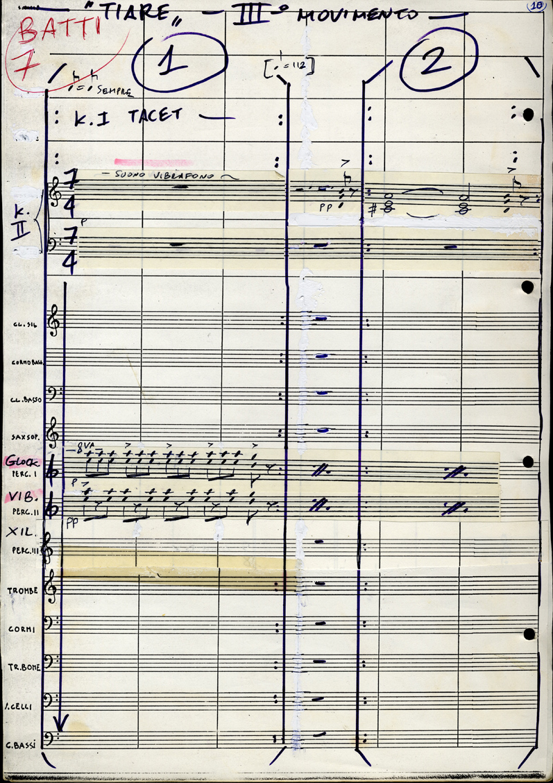 Andrea Centazzo, Tiare, partitura manoscritta, copia